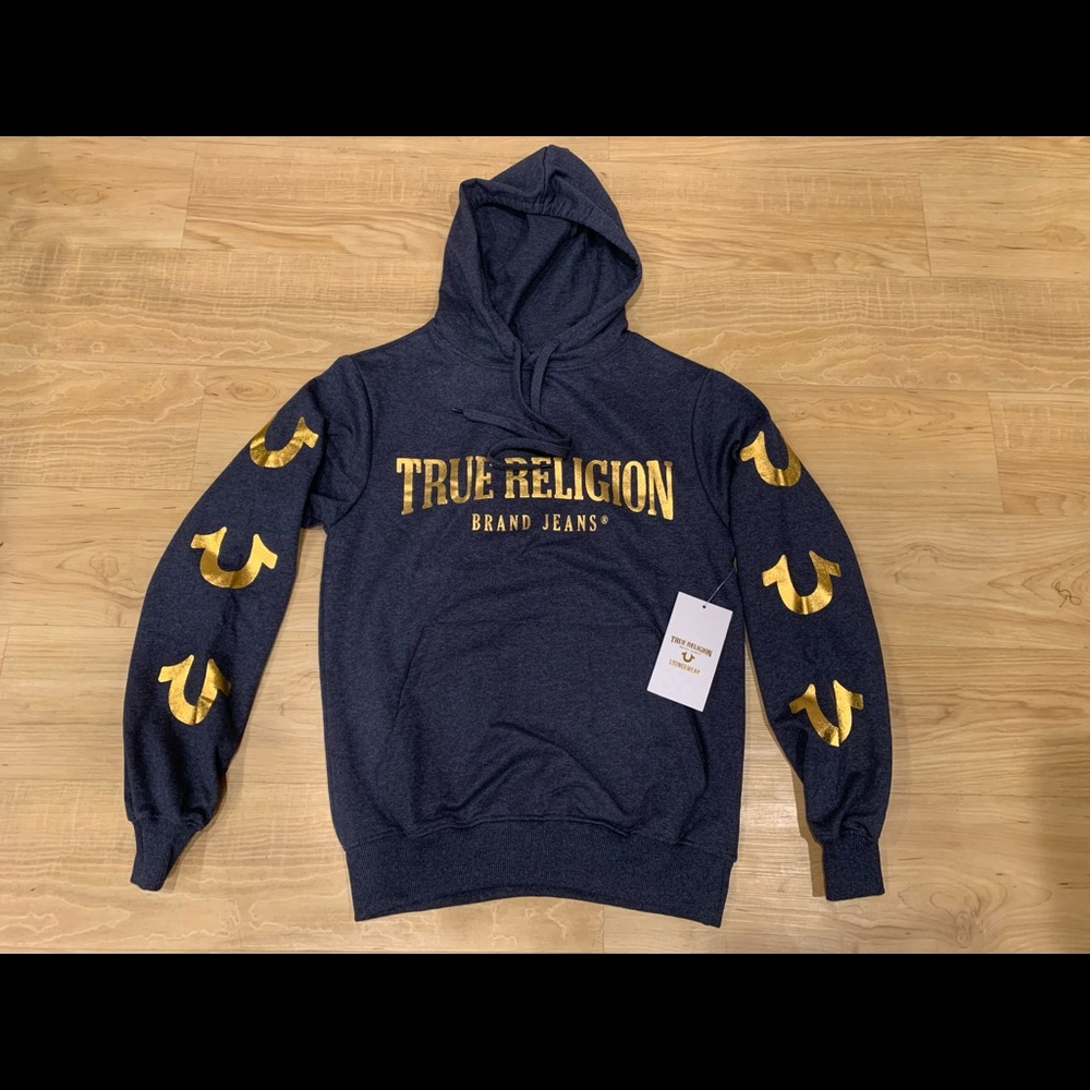 True Religion Men’s Loungewear All Over Print Pullover Hoodie NWT Blue S - XL